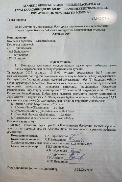 Конкурс отырысының шешімі